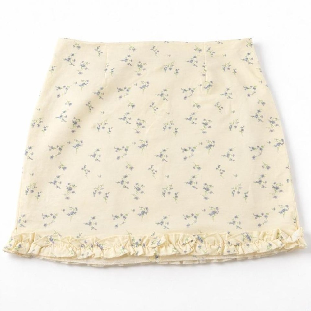 Urban Outfitters Floral Mini Skirt Cottagecore Soft Girl Y2K Ruffle Hem Yellow M